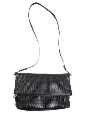 bag Christopher Kon black soft leather woven crossbody clutch removable strap